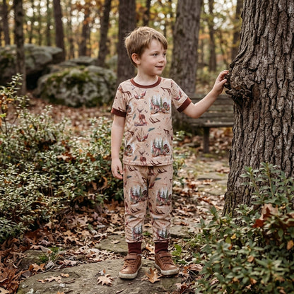 Brown short sleeves deer turkey kids boys pajamas