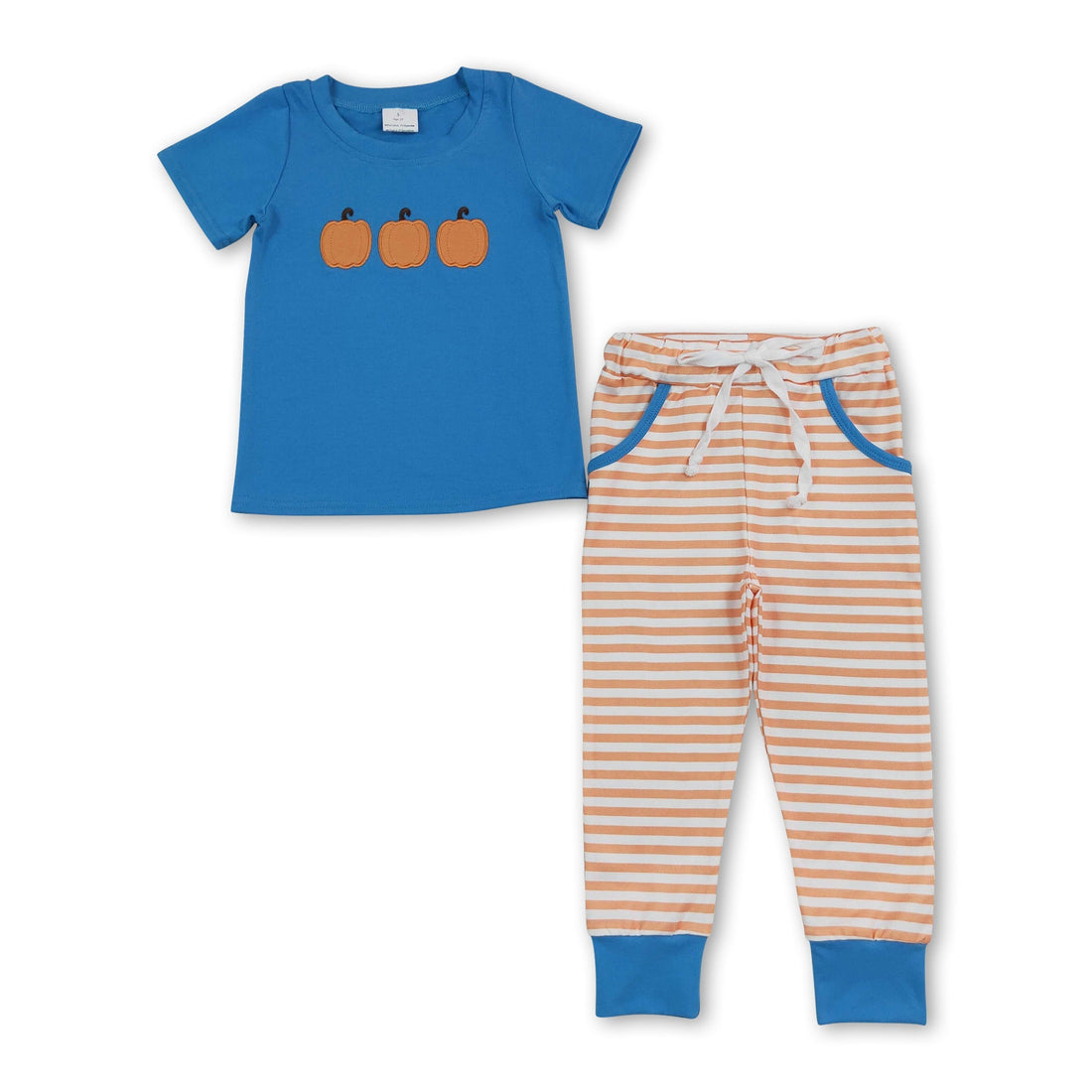 Blue pumpkin embroidery top pants boys fall clothes
