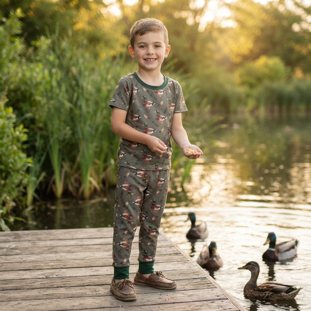 Short sleeves duck call hunting kids boys pajamas