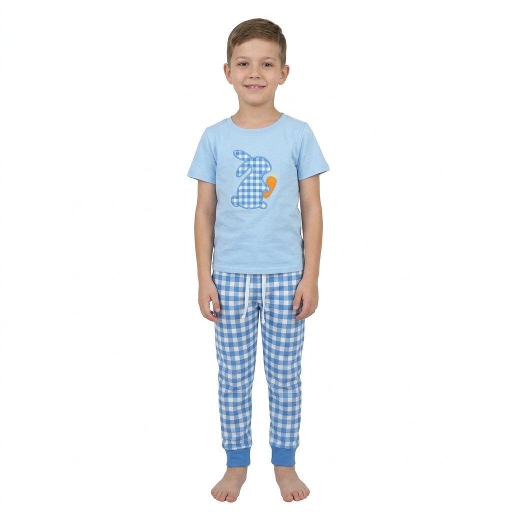 Plaid rabbit carrot embroidery top pants boys easter outfits