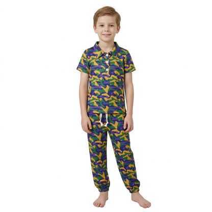 Camo polo shirt pockets pants boys Mardi Gras outfits