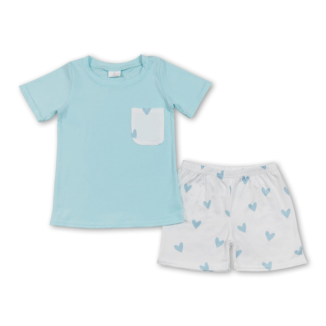 Heart pocket aqua top shorts kids boys valentine&
