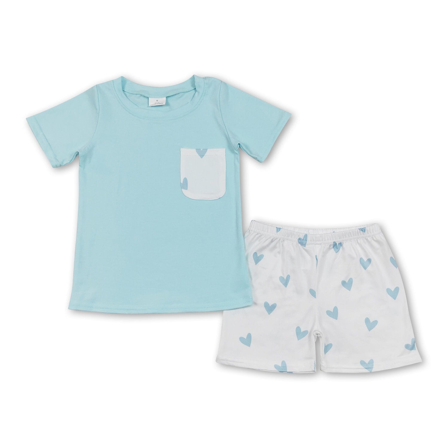 Heart pocket aqua top shorts kids boys valentine&