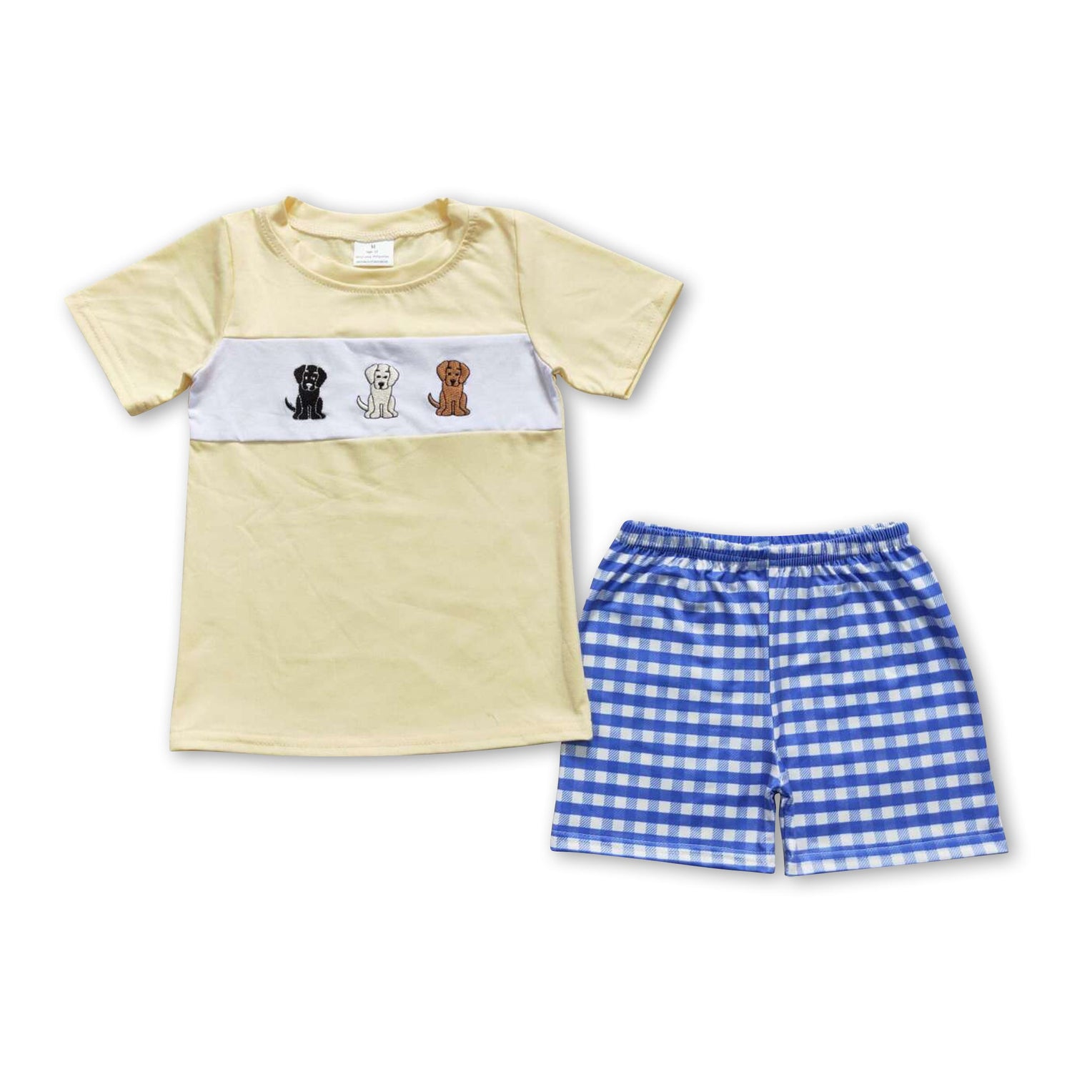 Short sleeves dog top plaid shorts boys clothing