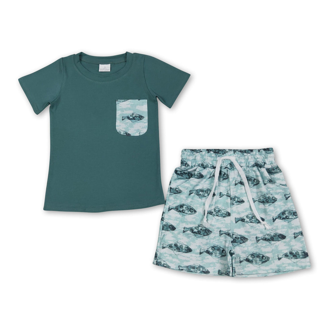Mini Rodeo boy short sleeves top and fish pocket shorts set, perfect for summer boys&