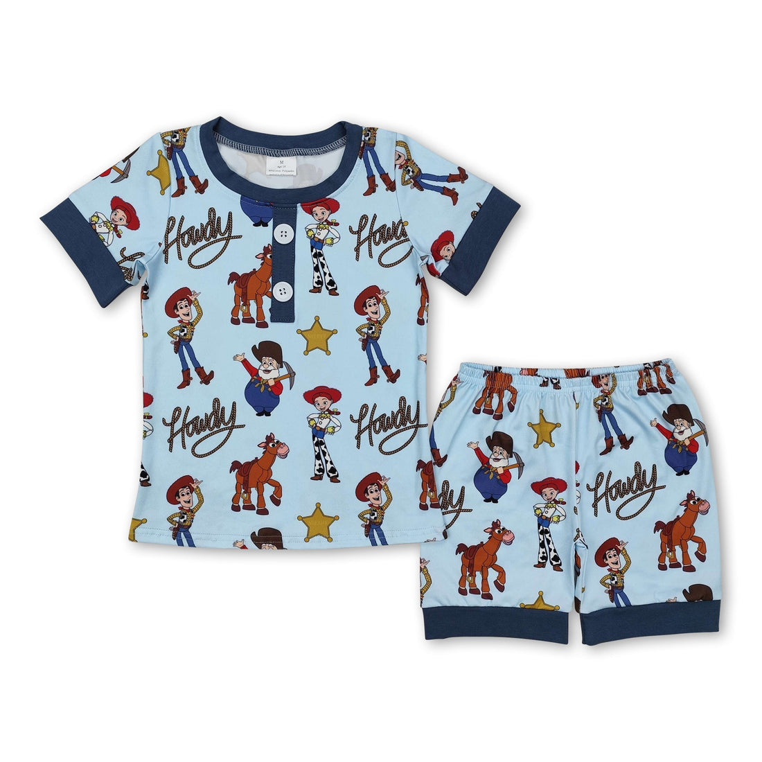 Short sleeves pocket top howdy toy shorts kids boys pajamas
