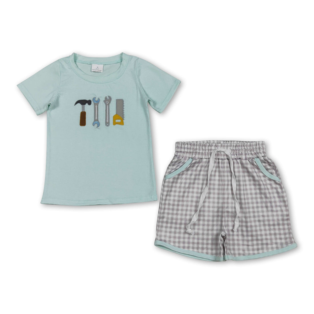 Mini Rodeo boys short sleeves top and shorts set with embroidered tools, perfect for kids&