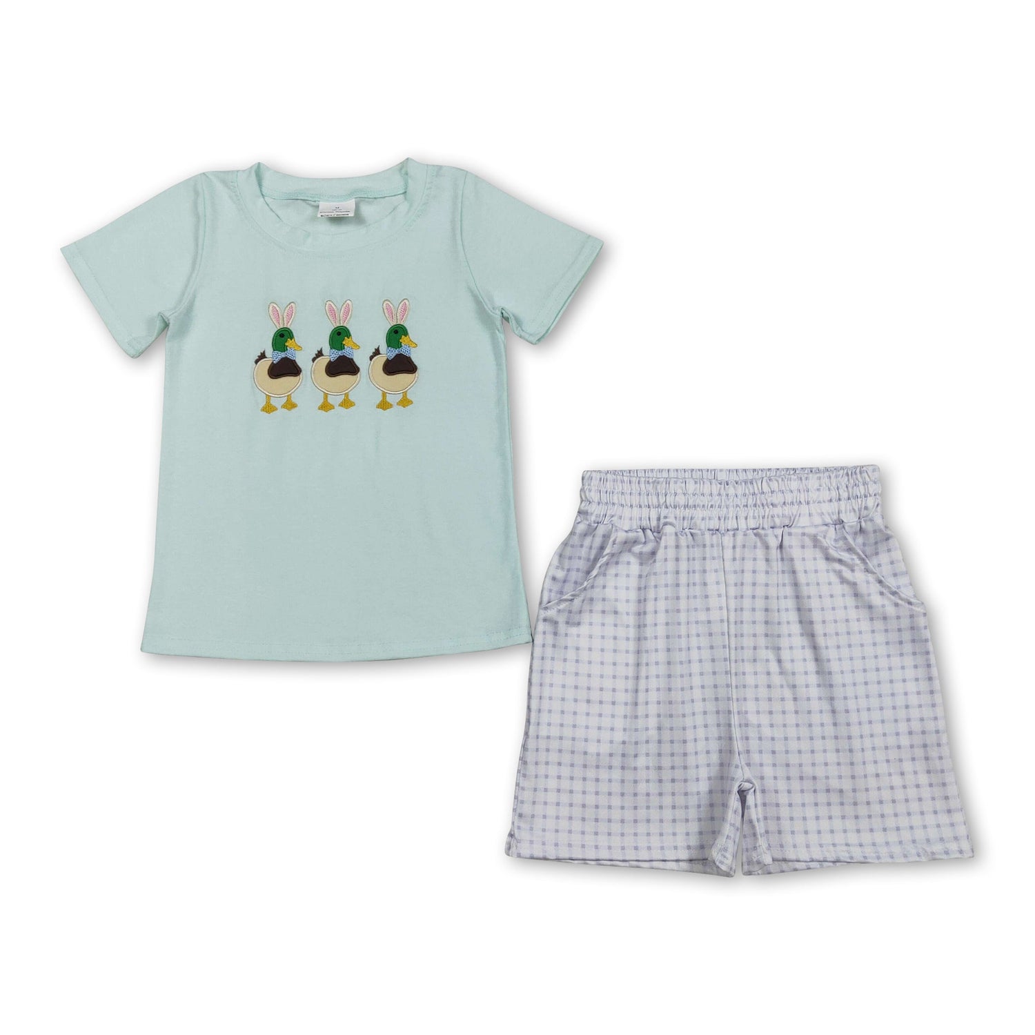 Short sleeves duck rabbit embroidery kids boys Easter outfits