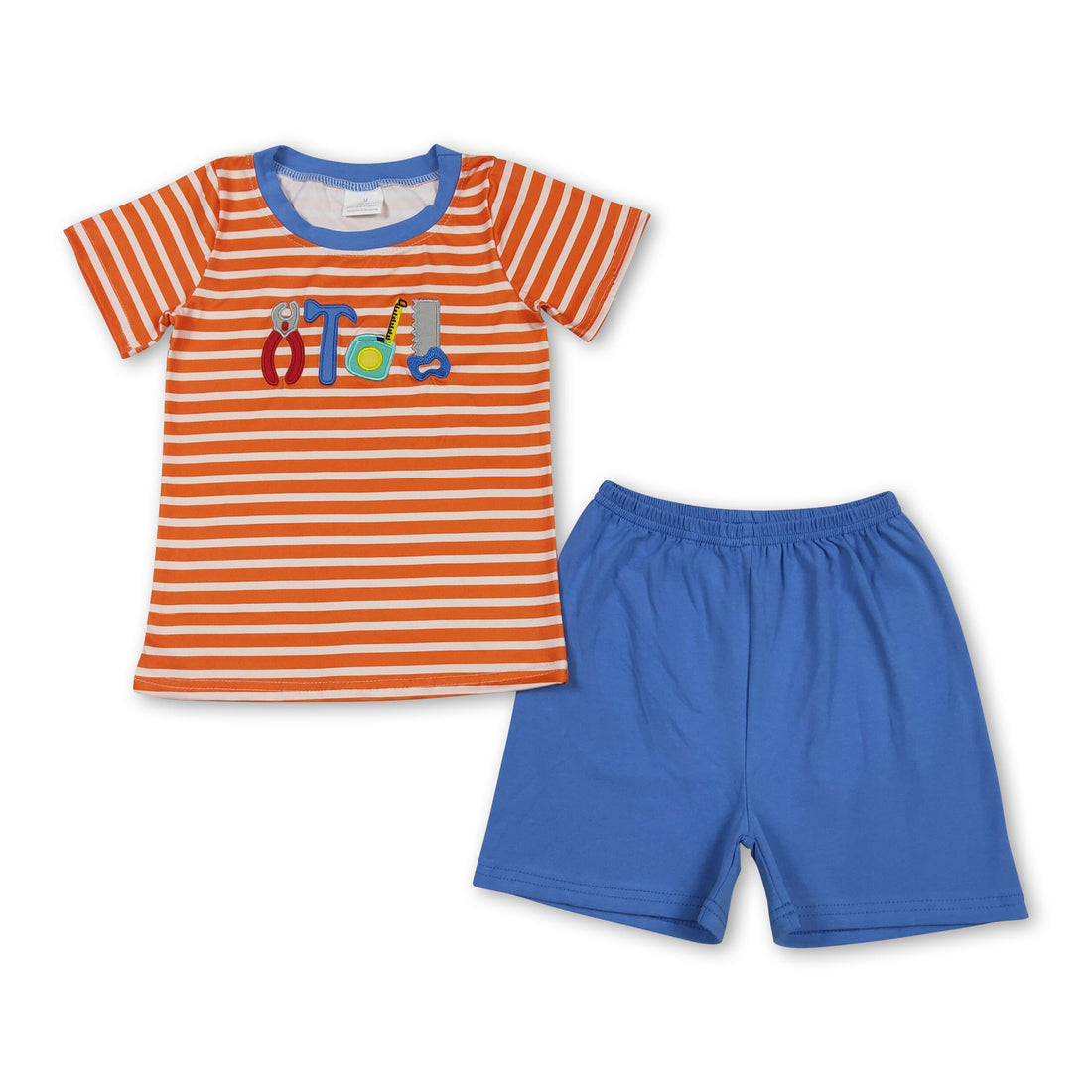 Mini Rodeo boys short sleeves stripe top with embroidery and matching shorts, perfect for casual summer outfits.