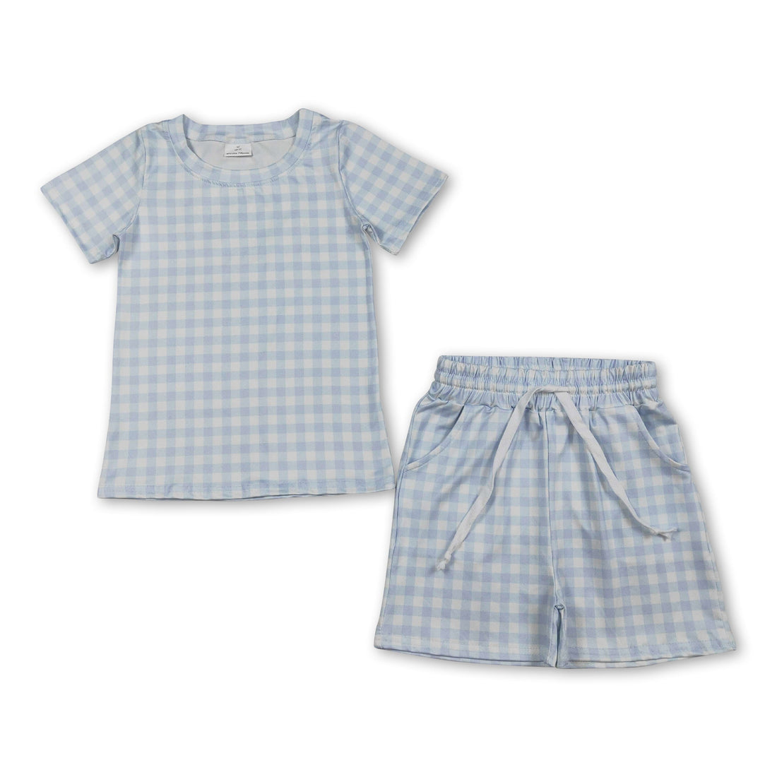 Light blue plaid short-sleeve top and shorts set for boys by Mini Rodeo, casual kids&