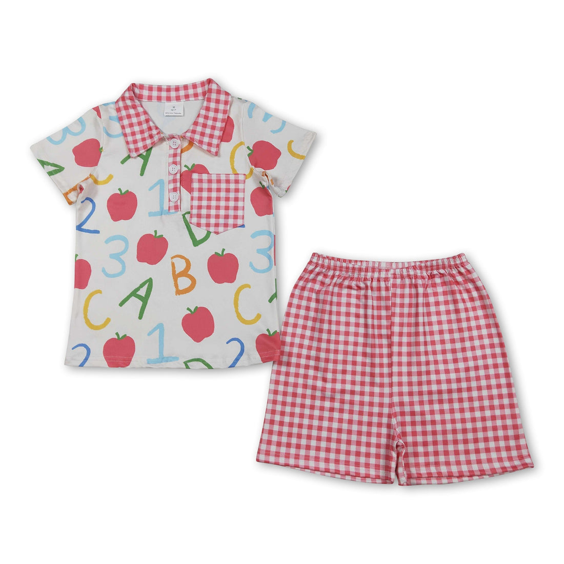 Mini Rodeo boys short sleeves polo shirt and plaid shorts set, back-to-school outfit with comfortable fabric and stylish design.