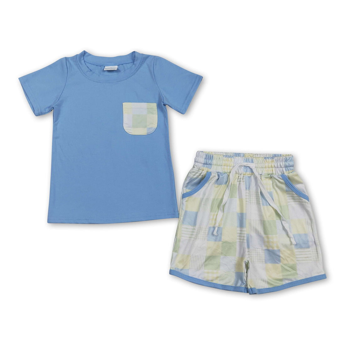 Boy short sleeves plaid pocket top and shorts set by Mini Rodeo, perfect for boys&