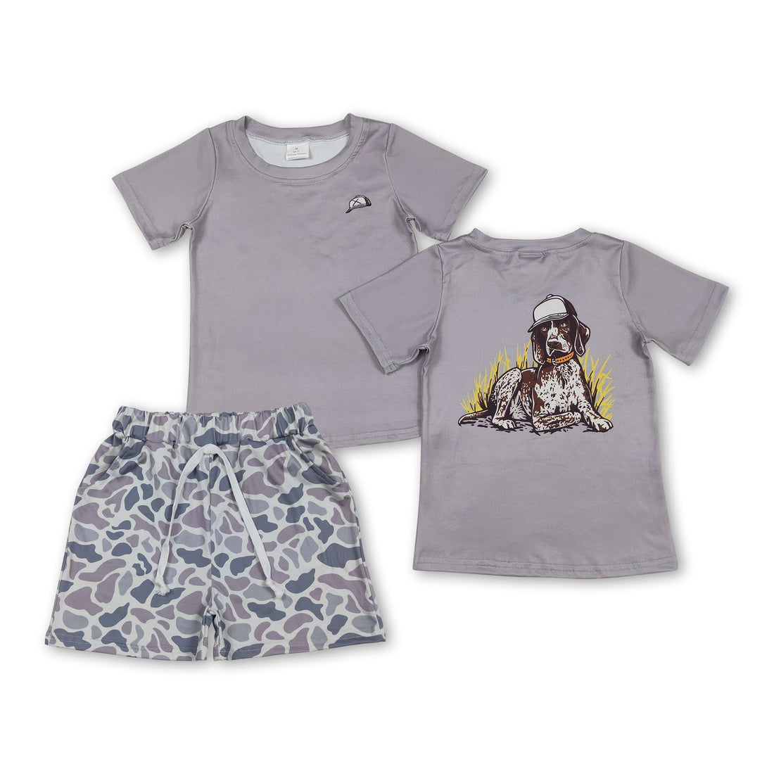 Mini Rodeo boy short sleeves top and camo shorts set for kids, featuring a casual, comfortable outfit with a stylish design.