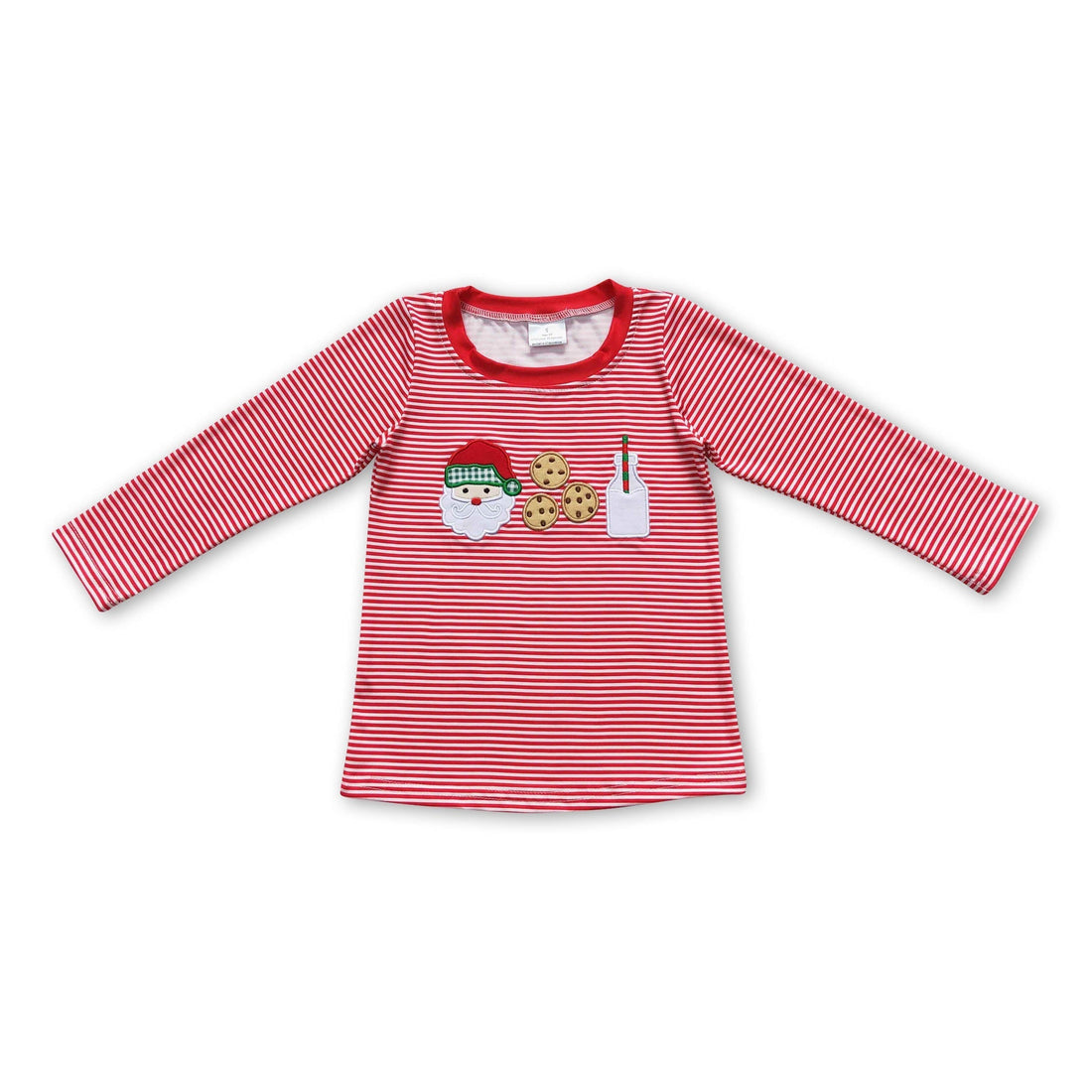 Santa cookie milk red stripe kids boy Christmas shirt