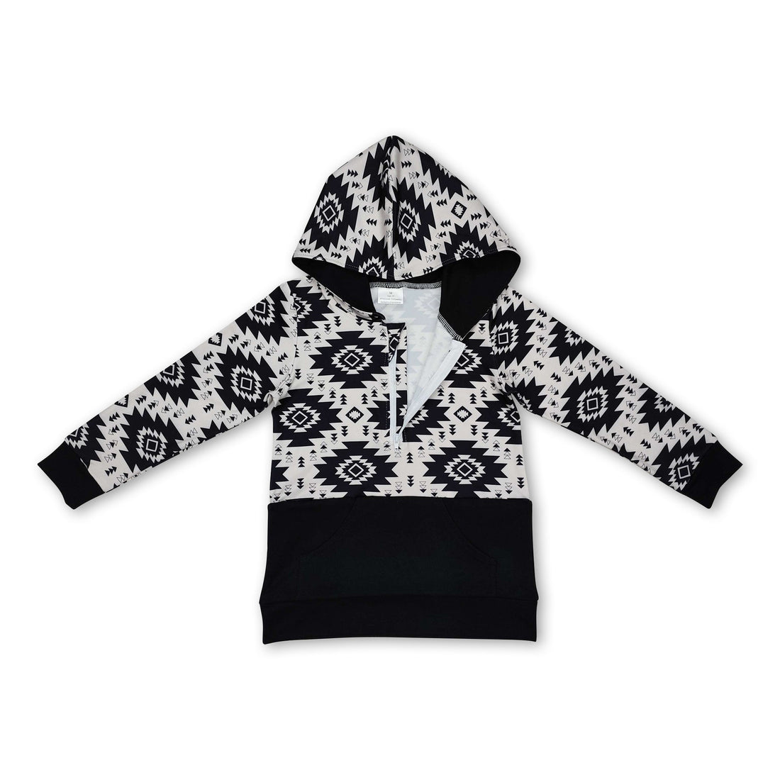 Long sleeves black aztec kids western hoodie