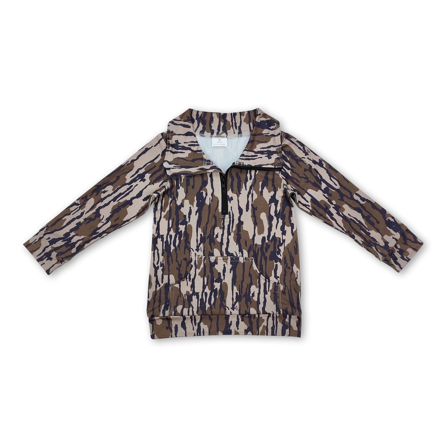 Long sleeves camo pocket boys zip pullover
