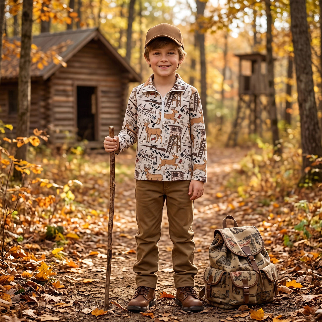 Long sleeves deer kids boys zipper pullover