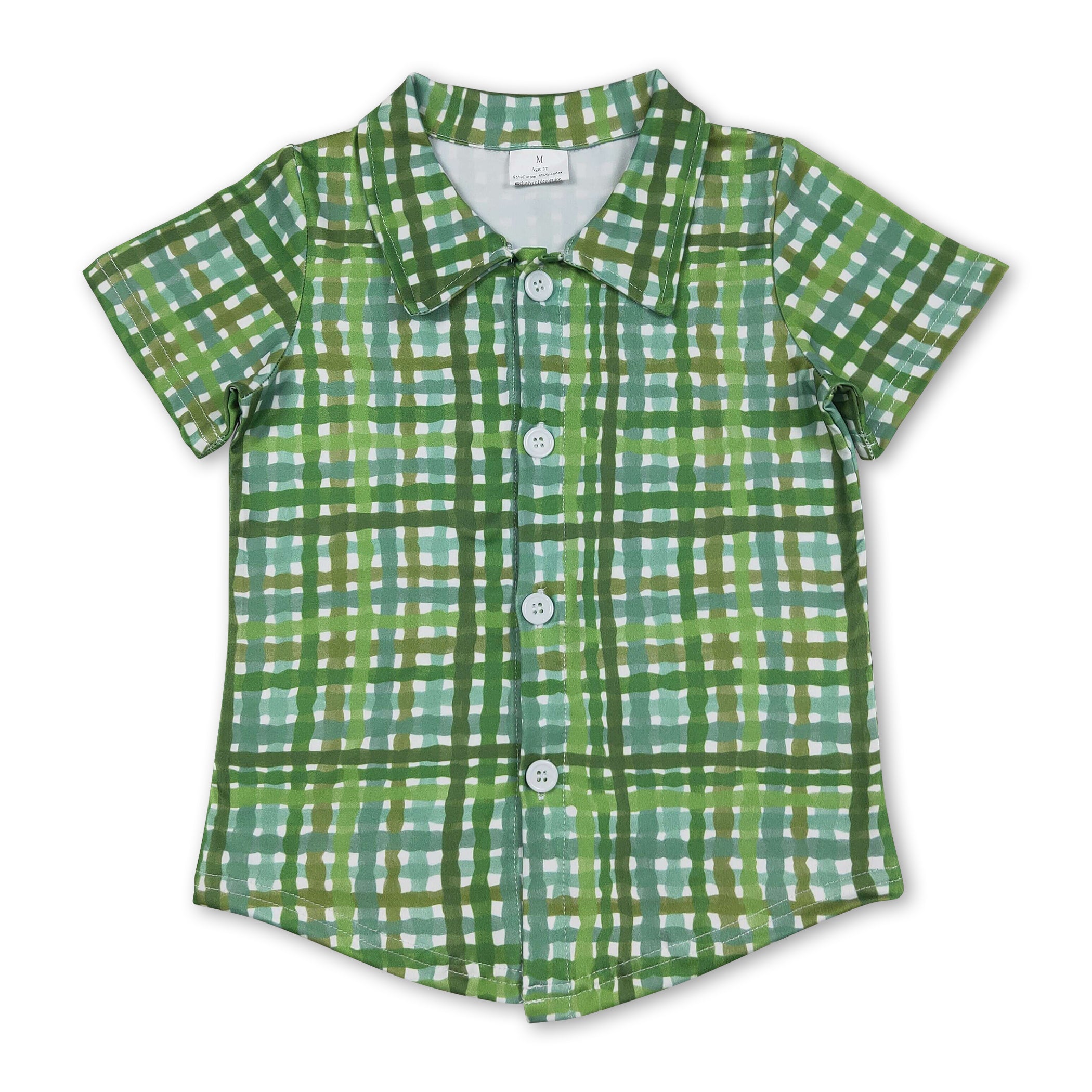 Short sleeves green plaid kids boys St Patrick&
