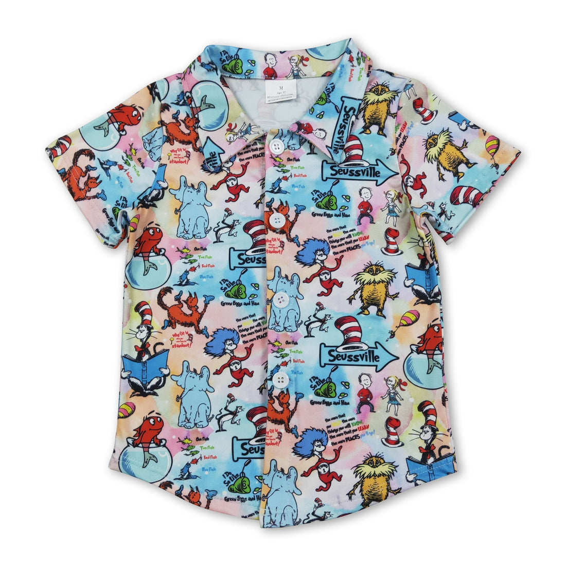 Short sleeves cat hat elephant boys button down shirt