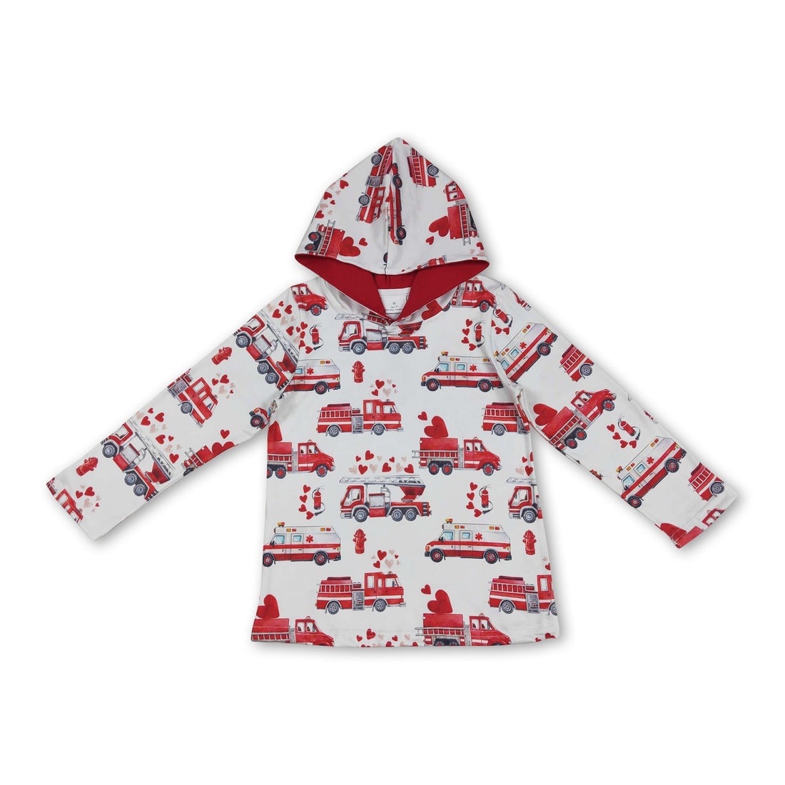 Long sleeves red heart fire truck boys Valentine&