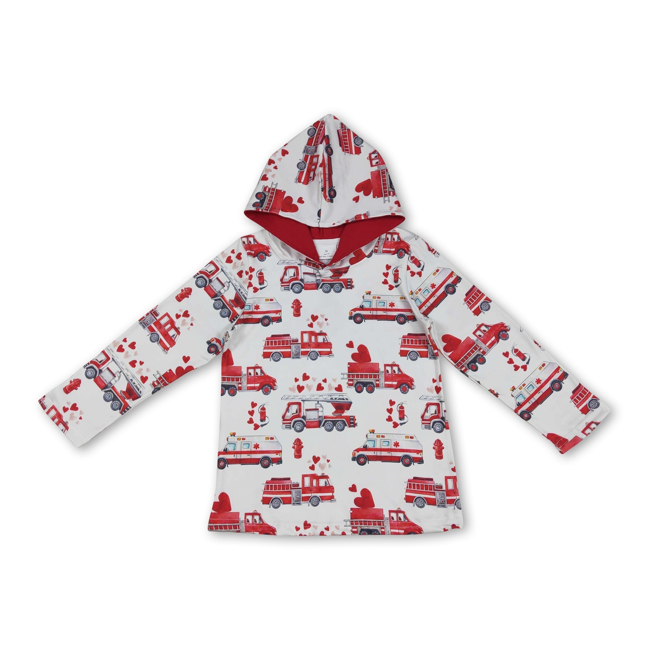 Long sleeves red heart fire truck boys Valentine&