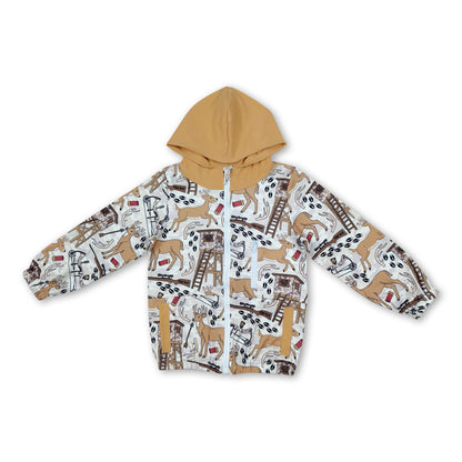 Long sleeves deer pocket kids boys zipper hoodie