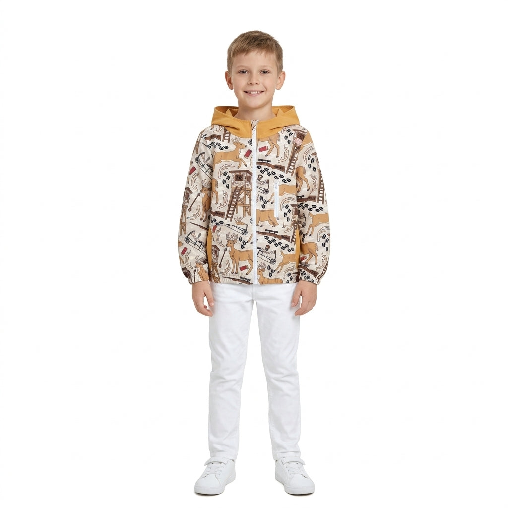 Long sleeves deer pocket kids boys zipper hoodie