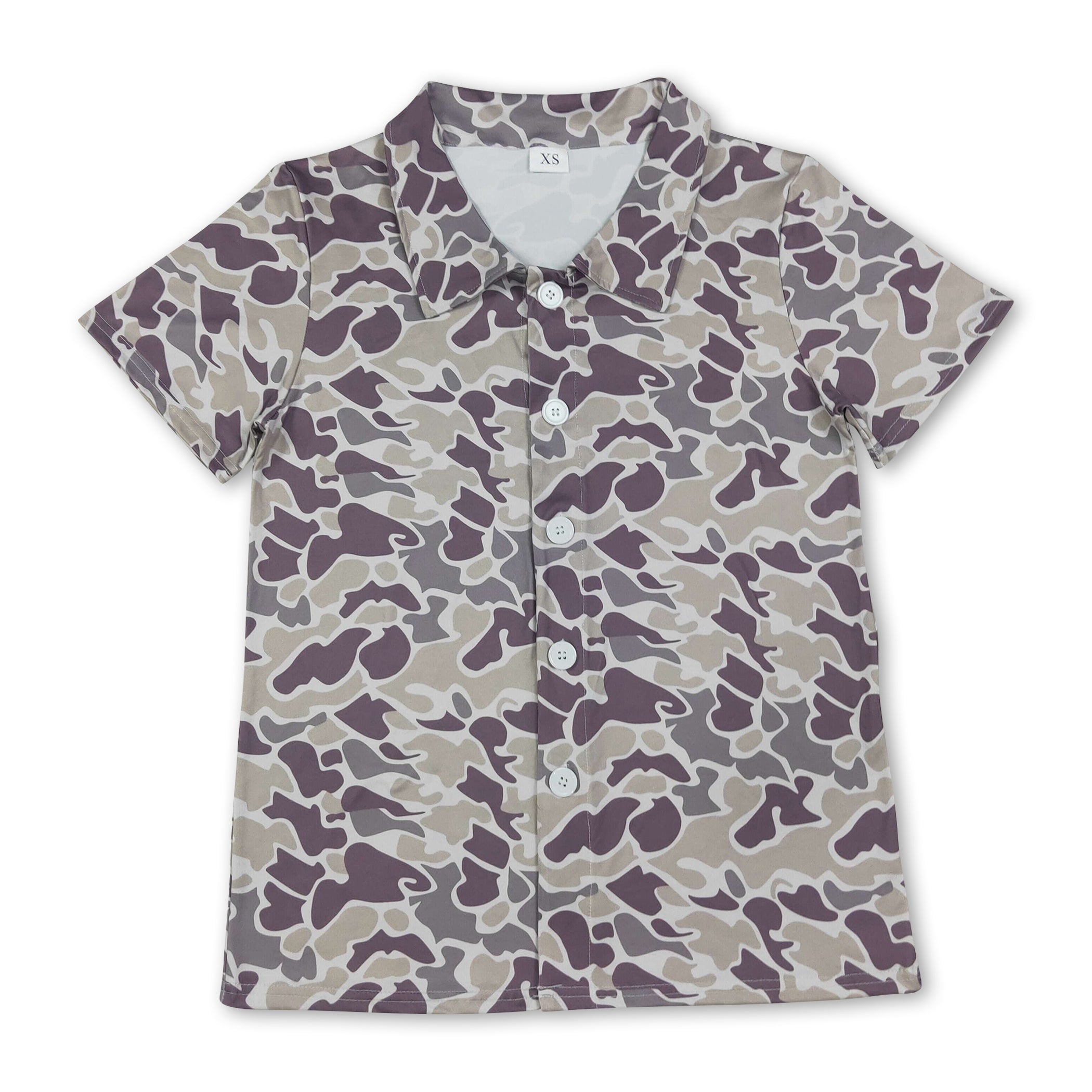 Short sleeves camo adult men button down top