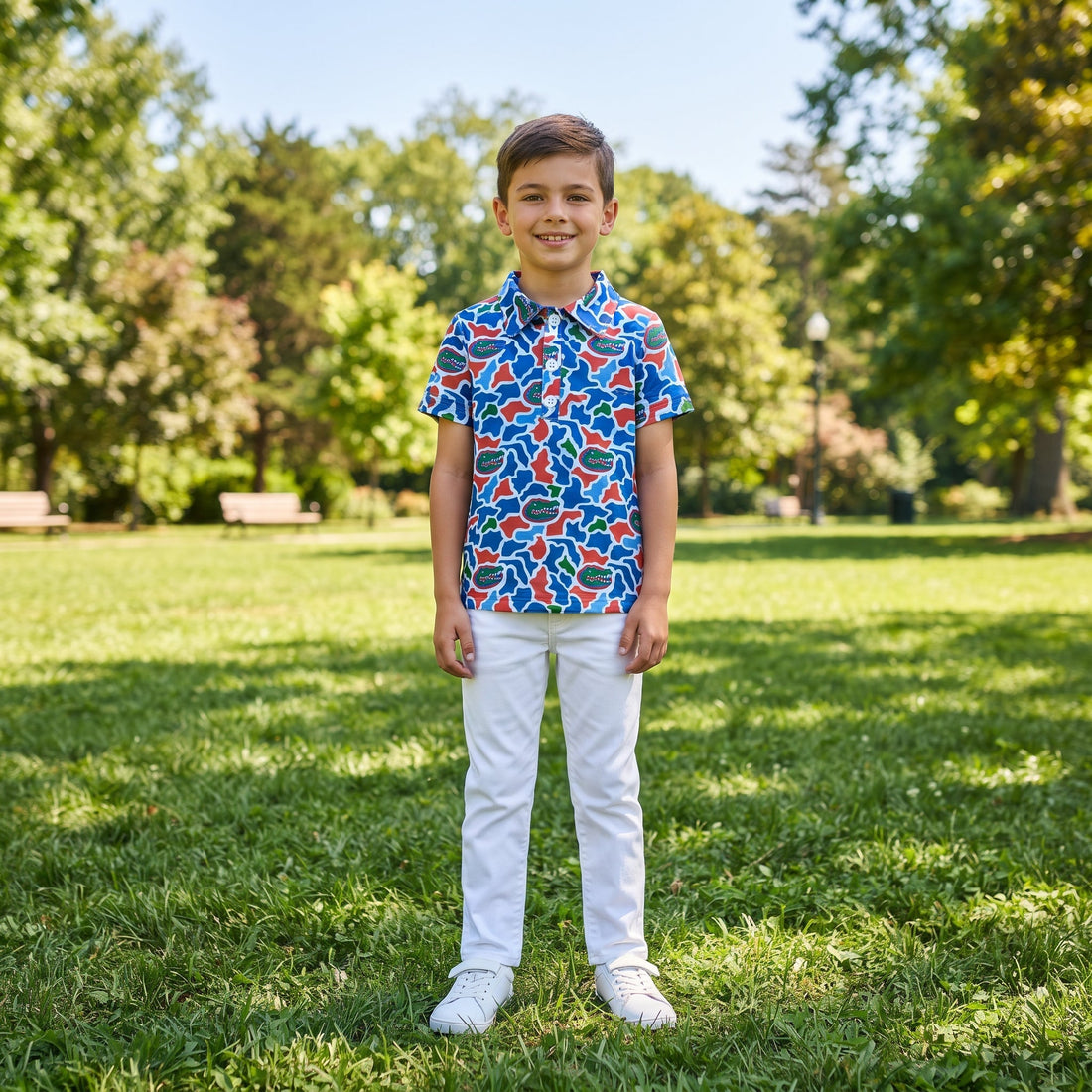 Short sleeves camo crocodile kids boys team polo shirt