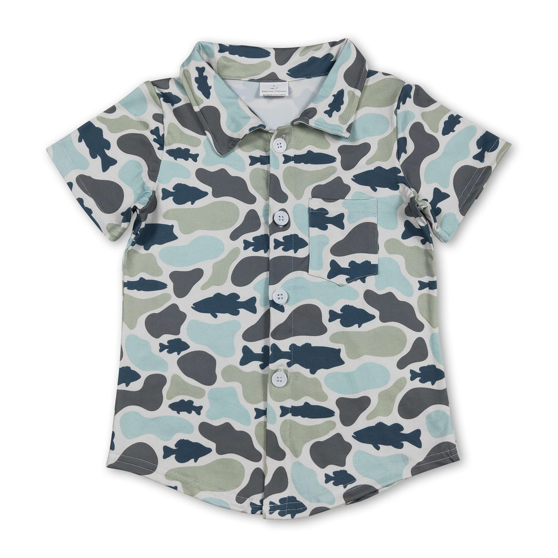Mini Rodeo boys short sleeve fish camo button-down shirt, kids&