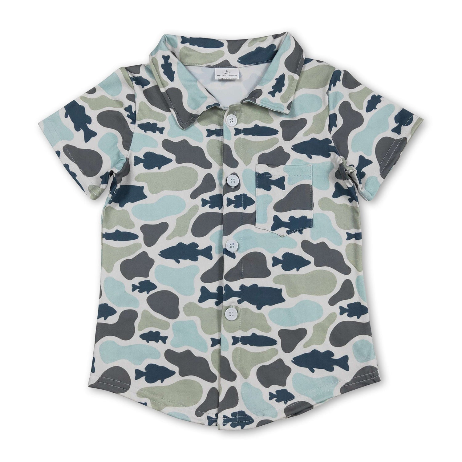 Short sleeves fish camo kids boys button down shirt