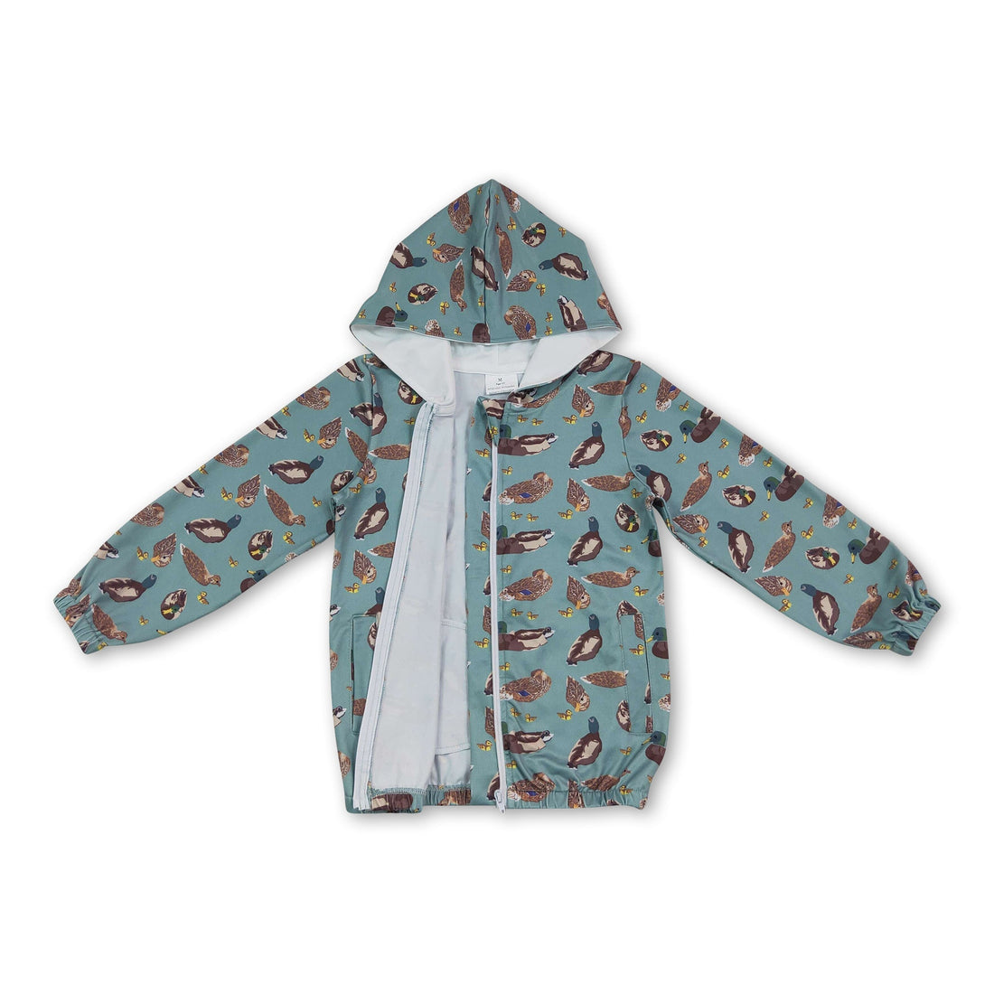Long sleeves kids boys duck hooded zipper jacket