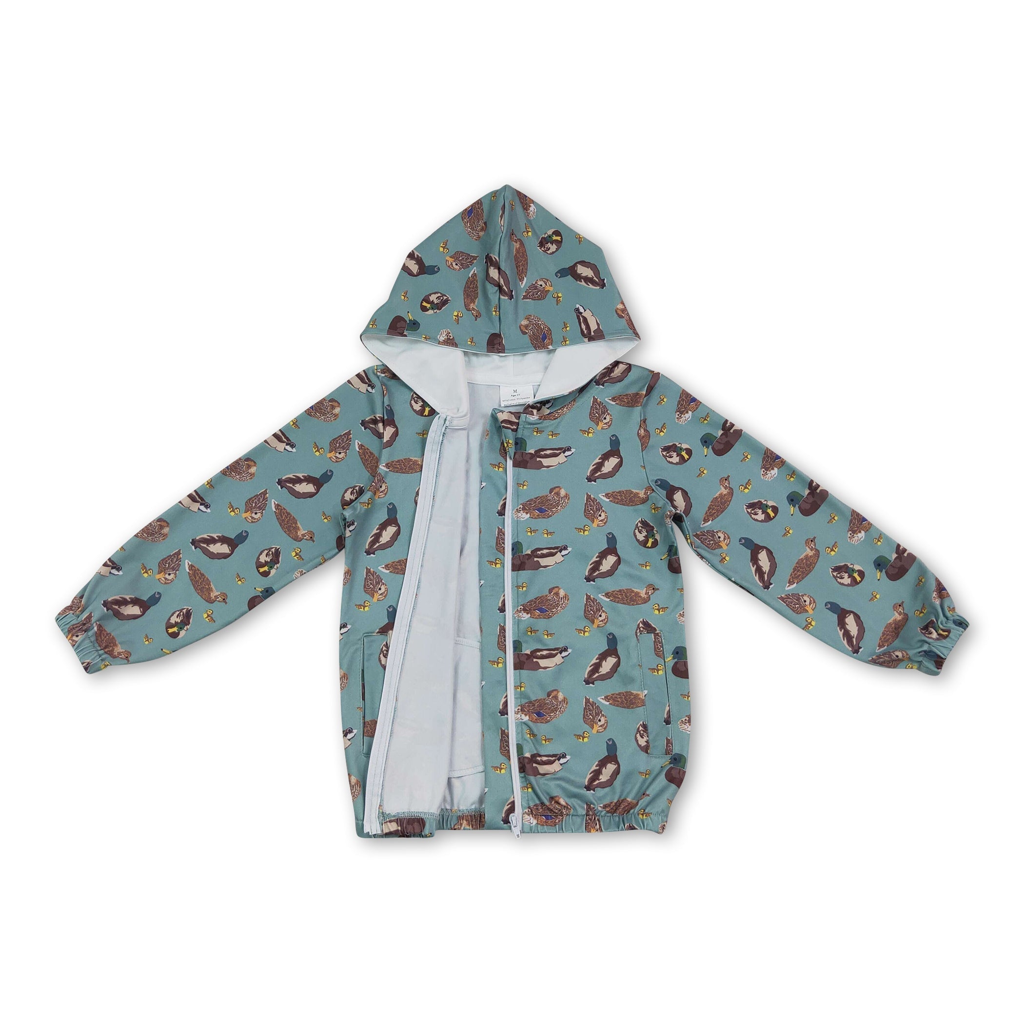 Long sleeves kids boys duck hooded zipper jacket