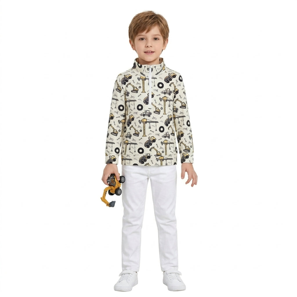 Long sleeves constructions kids boys zipper pullover