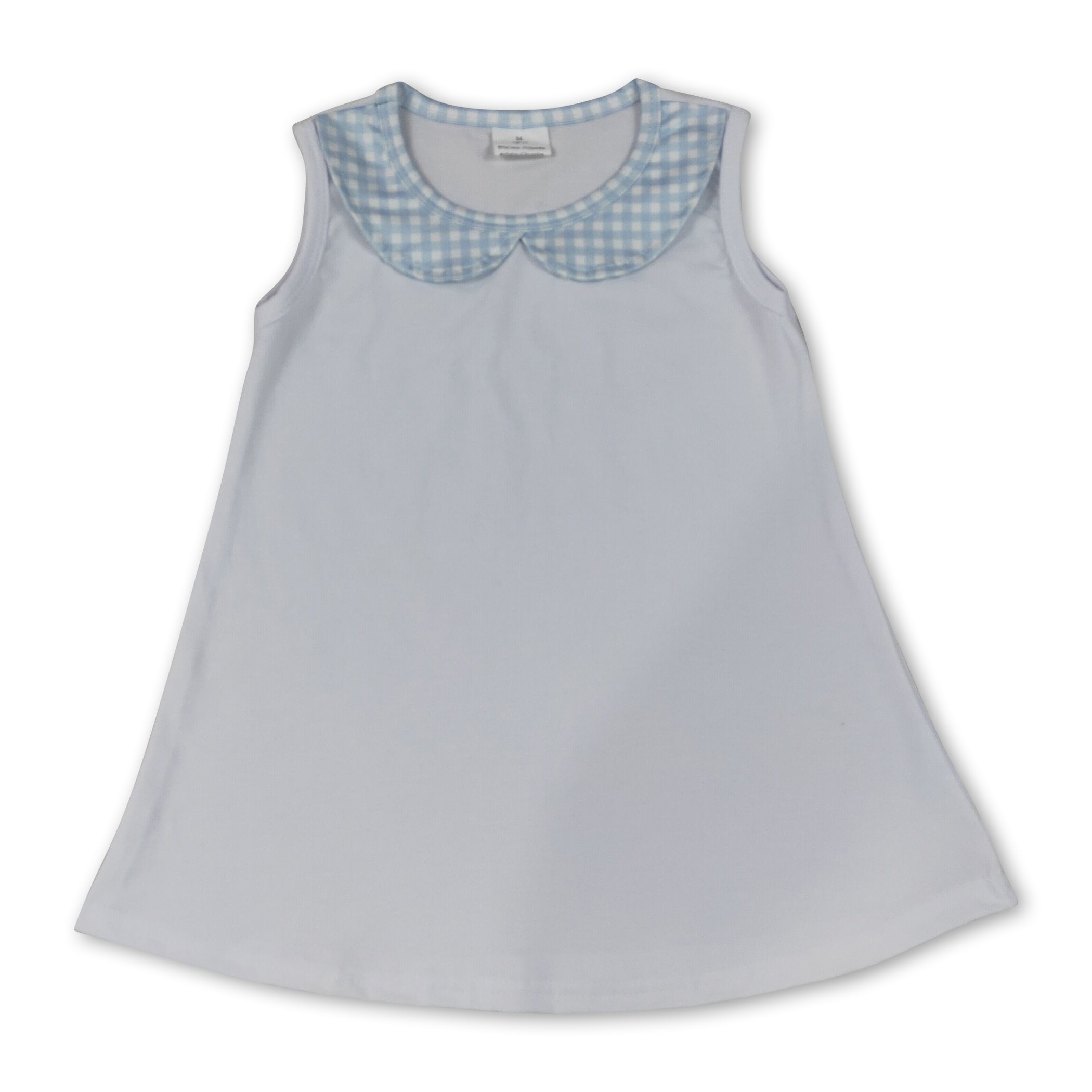 Light blue plaid sleeveless white baby kids top