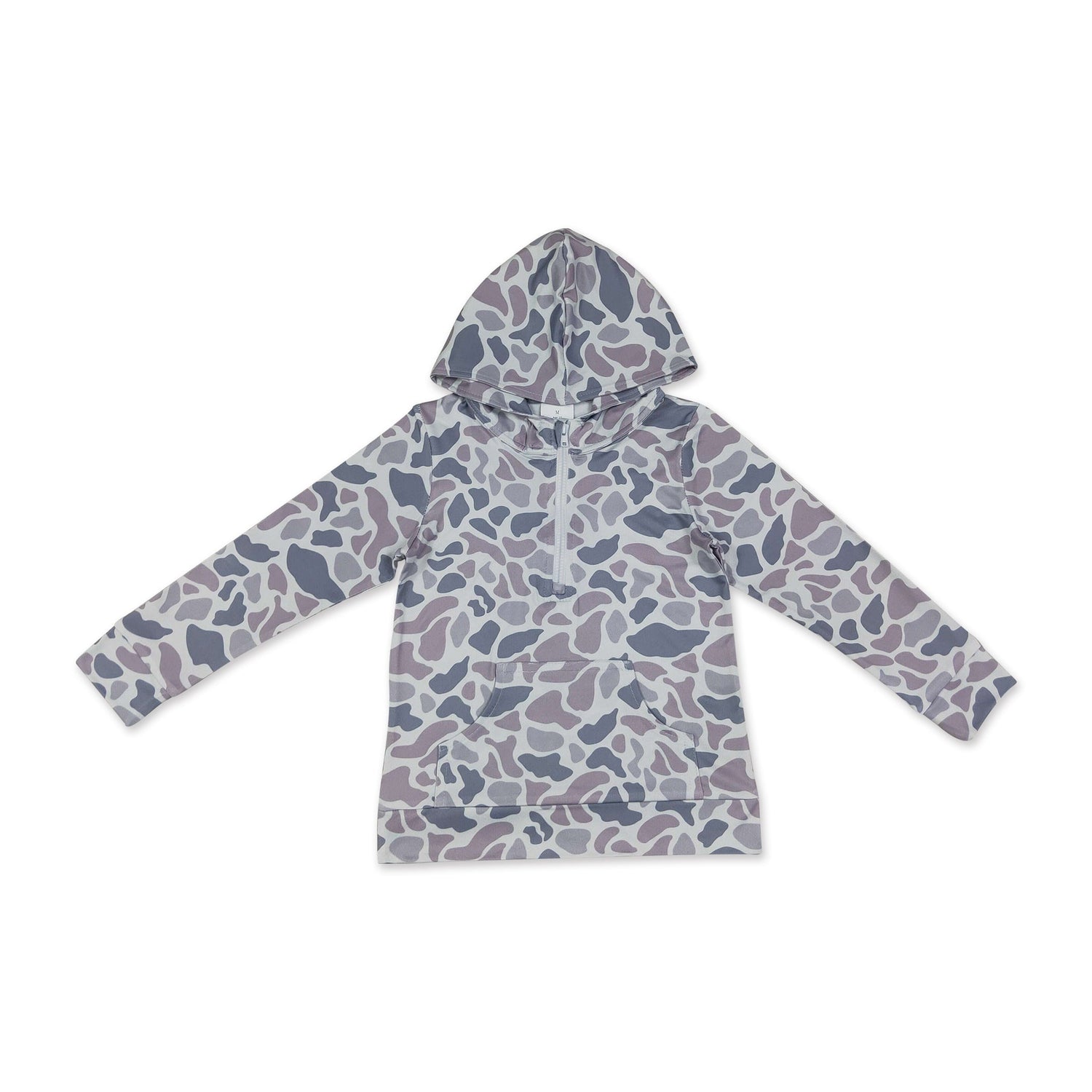 Long sleeves grey camo pocket zipper kids boys fall hoodie