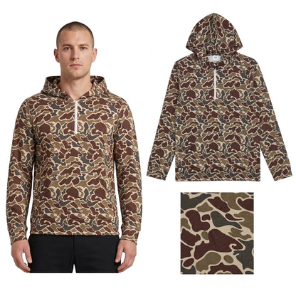 Long sleeves dark brown camo men pocket zipper hoodie