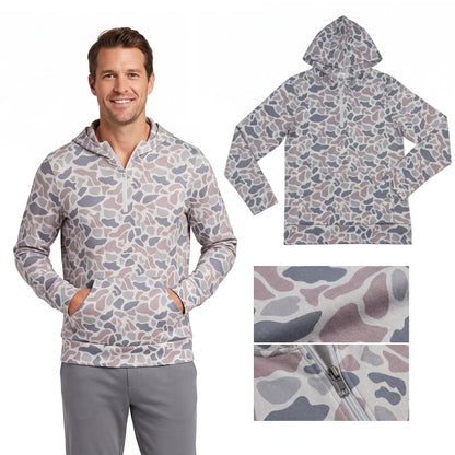 Long sleeves grey camo men pocket zipper hoodie