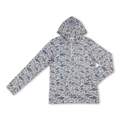 Long sleeves grey camo men pocket zipper hoodie
