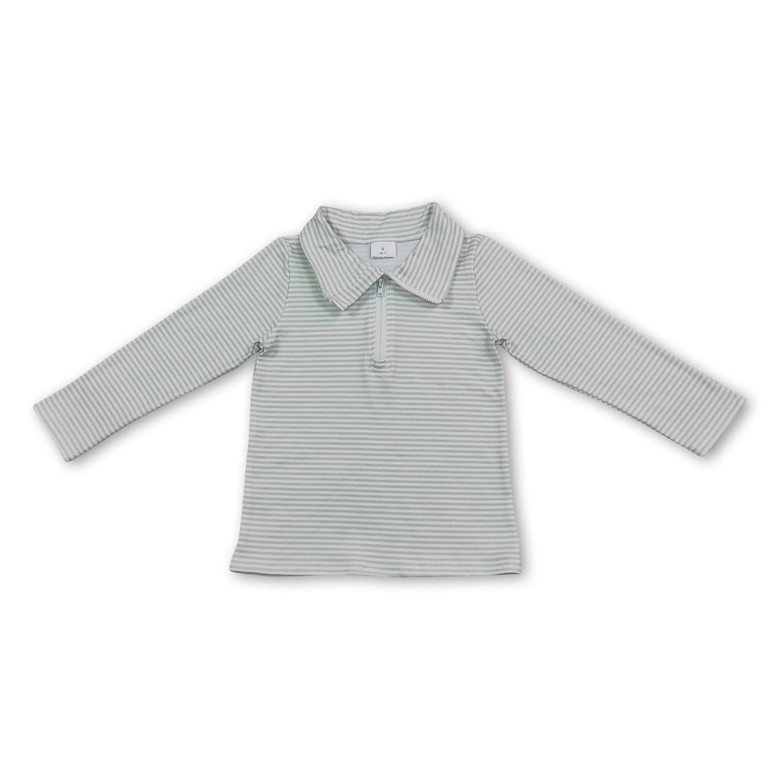 Long sleeves green stripe kids boys zipper pullover