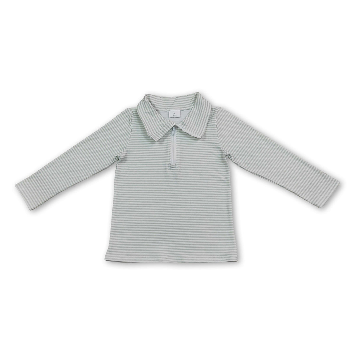 Long sleeves green stripe kids boys zipper pullover
