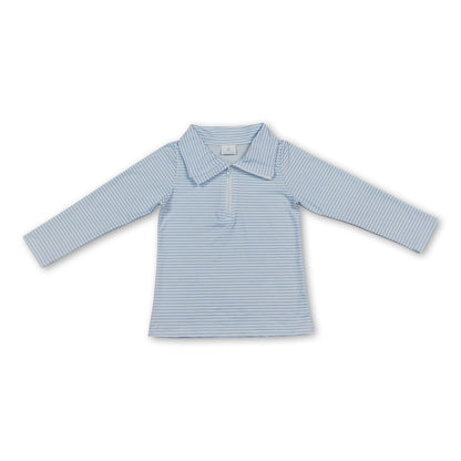 Long sleeves light blue stripe kids boys zipper pullover