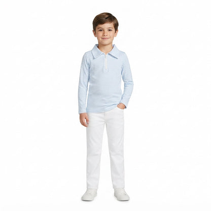 Long sleeves light blue stripe kids boys zipper pullover