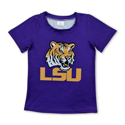 Short sleeves purple tiger kids boys team shirt