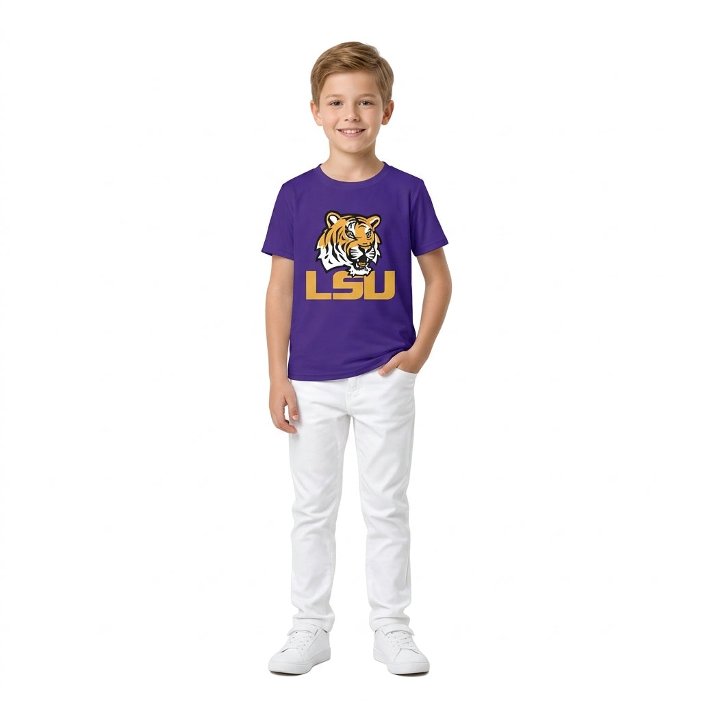 Short sleeves purple tiger kids boys team shirt