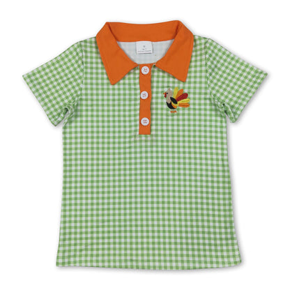 Plaid turkey embroidery boy Thanksgiving polo shirt