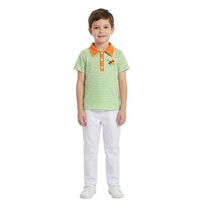 Plaid turkey embroidery boy Thanksgiving polo shirt
