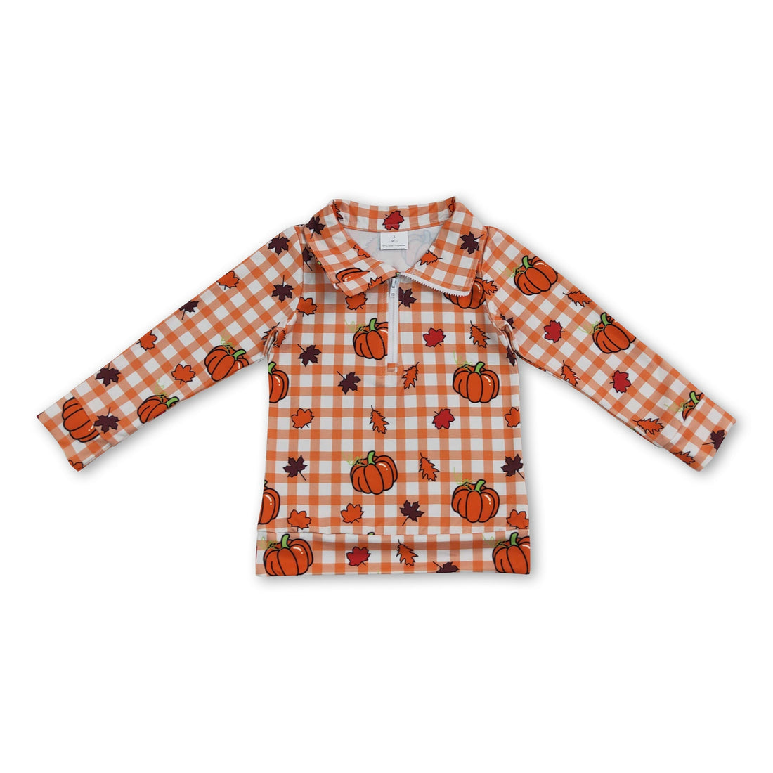 Plaid pumpkin leaves kids boys zipper fall pullover