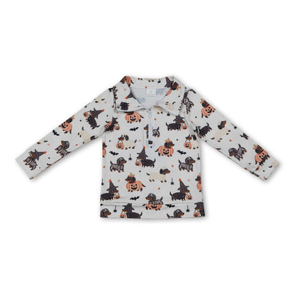 Pumpkin dogs kids boys zipper Halloween pullover