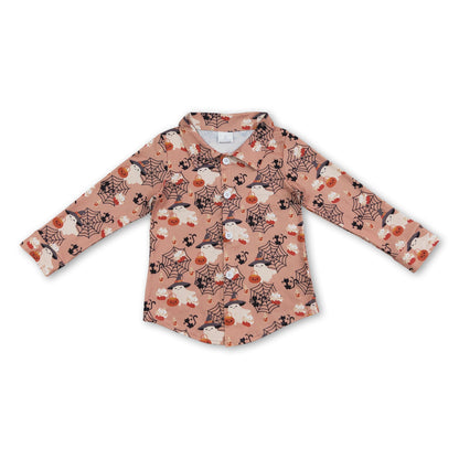 Pumpkin ghost boy Halloween button down shirt